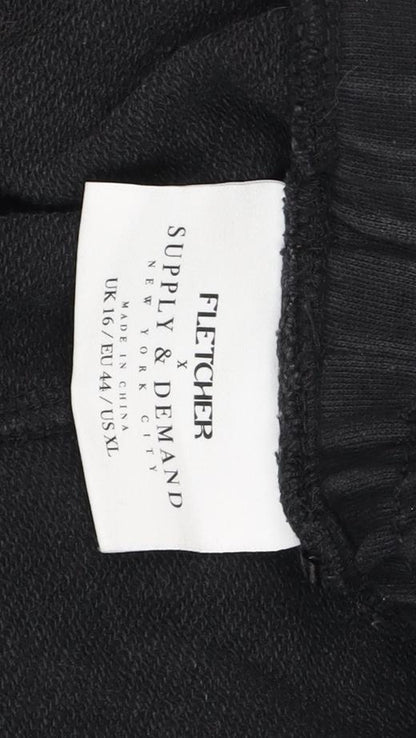 Mens UK Size XL Fletcher x Supply & Demand Regular Fit Track Pants Black Trouser