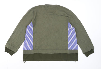 Jovonna London Women's Green Striped Panel Long Sleeve Casual Top Size S