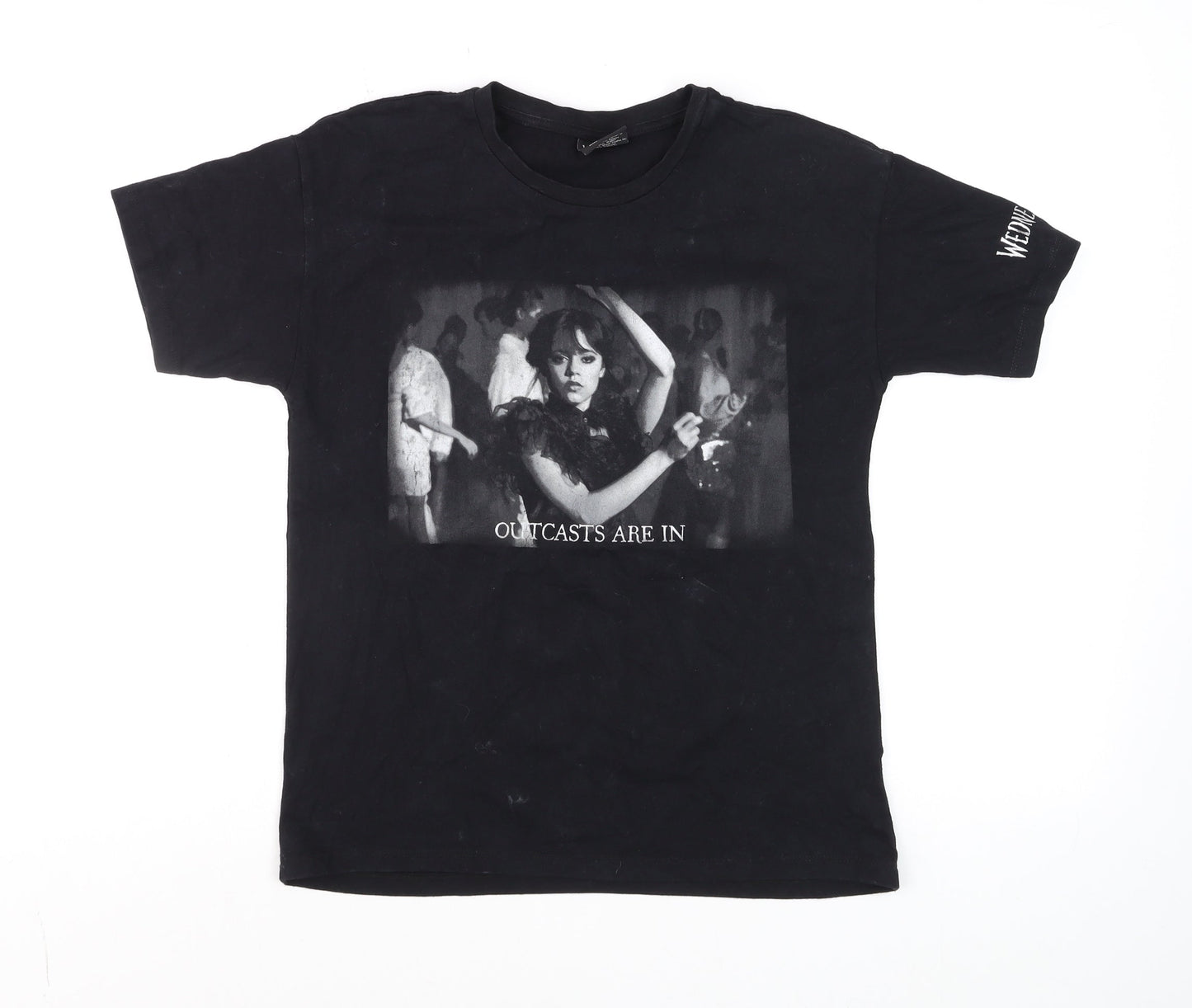 Girls UK Size 10-11 Years Wednesday Black Basic T-Shirt