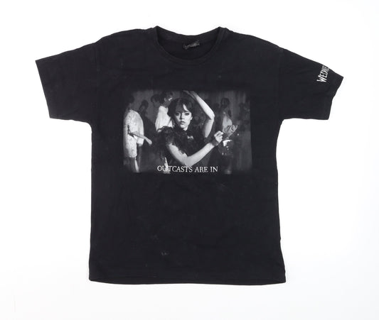 Girls UK Size 10-11 Years Wednesday Black Basic T-Shirt