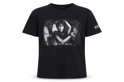 Front view of Wednesday girls’ black graphic t-shirt 10-11 years cotton gothic style