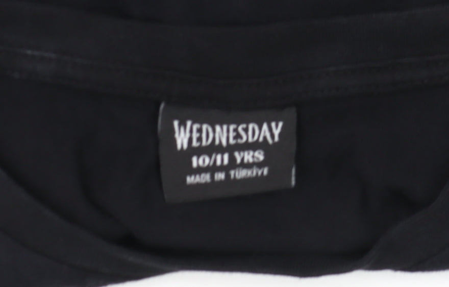 Girls UK Size 10-11 Years Wednesday Black Basic T-Shirt