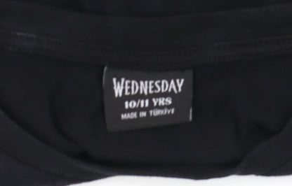 Girls UK Size 10-11 Years Wednesday Black Basic T-Shirt