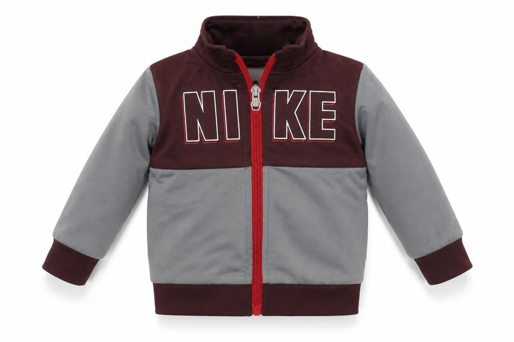 Front view of Nike unisex baby grey track jacket 18 months colourblock zip-up