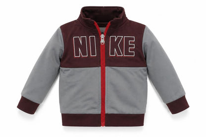 Front view of Nike unisex baby grey track jacket 18 months colourblock zip-up