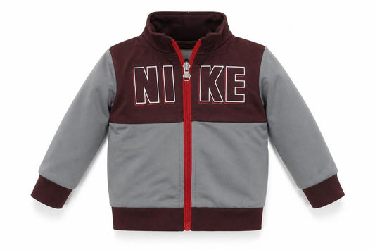 Front view of Nike unisex baby grey track jacket 18 months colourblock zip-up