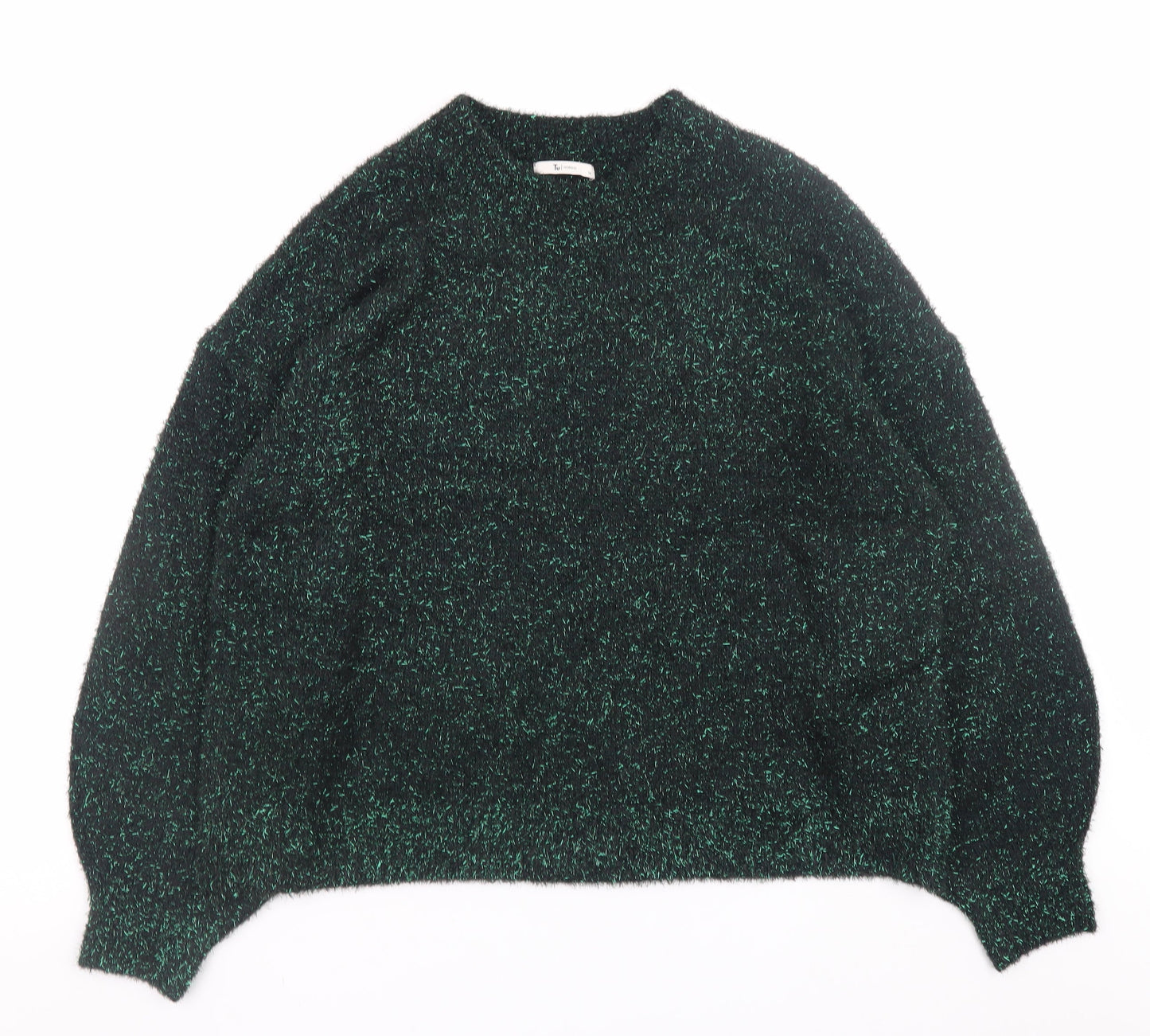 Tu Women Green Glitter Knit Relaxed Pullover Jumper Size 14