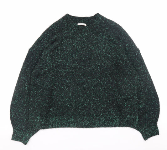 Tu Women Green Glitter Knit Relaxed Pullover Jumper Size 14