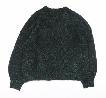 Tu Women Green Glitter Knit Relaxed Pullover Jumper Size 14