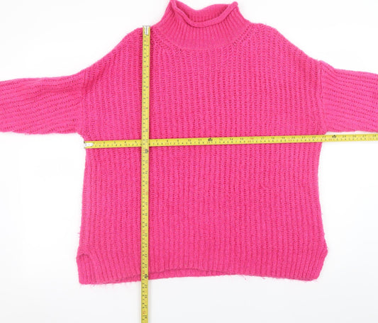 Tu Women Pink Roll Neck Chunky Knit Pullover Jumper Size 18
