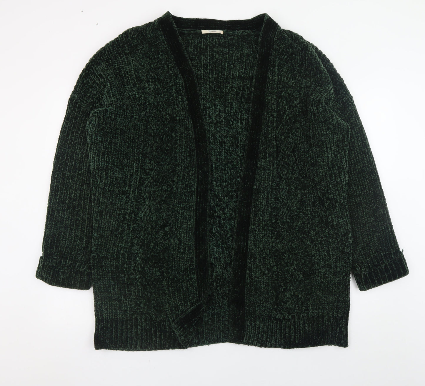 Tu Women Green Chunky-Knit Open Cardigan Size 18