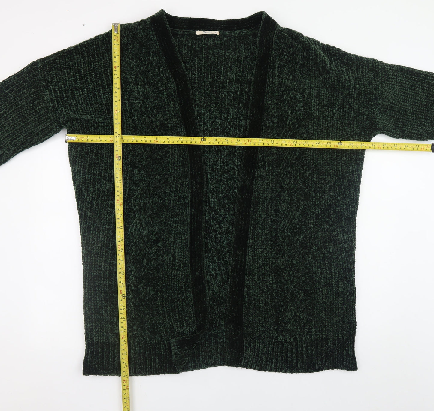 Tu Women Green Chunky-Knit Open Cardigan Size 18