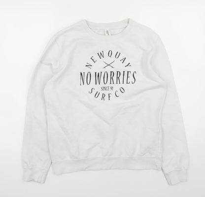 Womens UK Size XS JustHoods White Pullover Sweatshirt