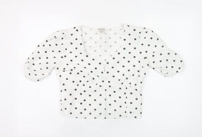 Brave Soul Womens White Polka Dot V-Neck Cropped Blouse Size S