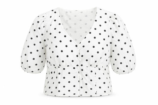 Brave Soul Womens White Polka Dot V-Neck Cropped Blouse Size S