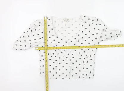 Brave Soul Womens White Polka Dot V-Neck Cropped Blouse Size S