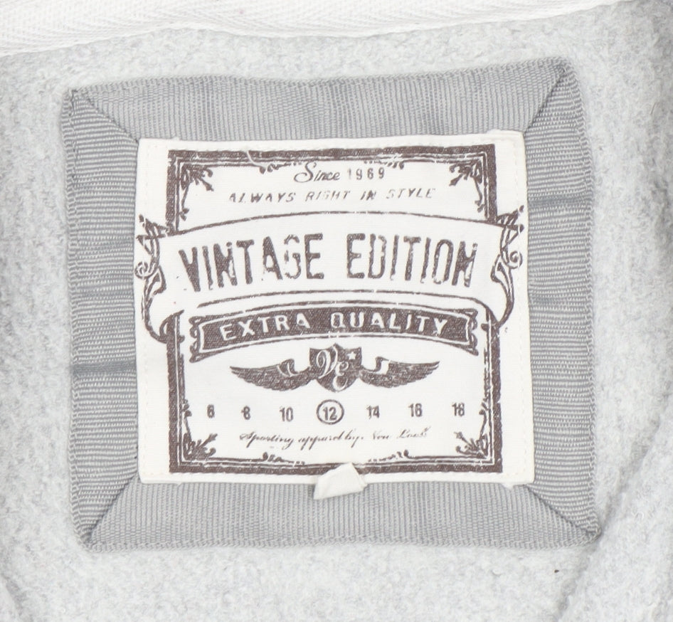 Womens UK Size 12 Vintage Edition Grey Full Zip Hoodie