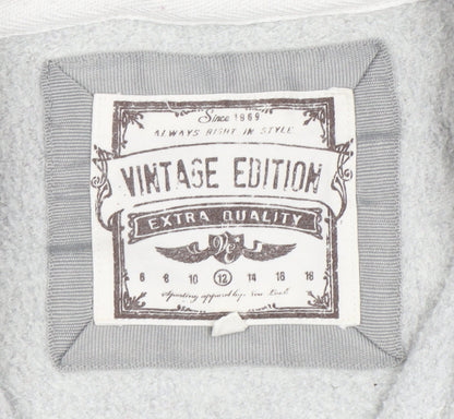 Womens UK Size 12 Vintage Edition Grey Full Zip Hoodie