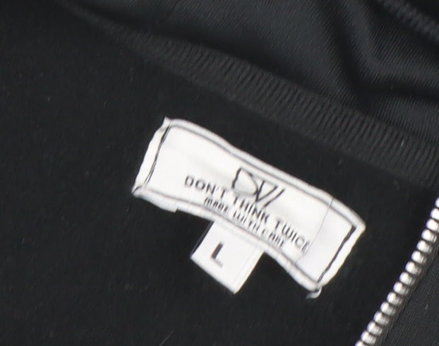 Mens UK Size L DON'T THINK TWICE Black Full Zip Hoodie