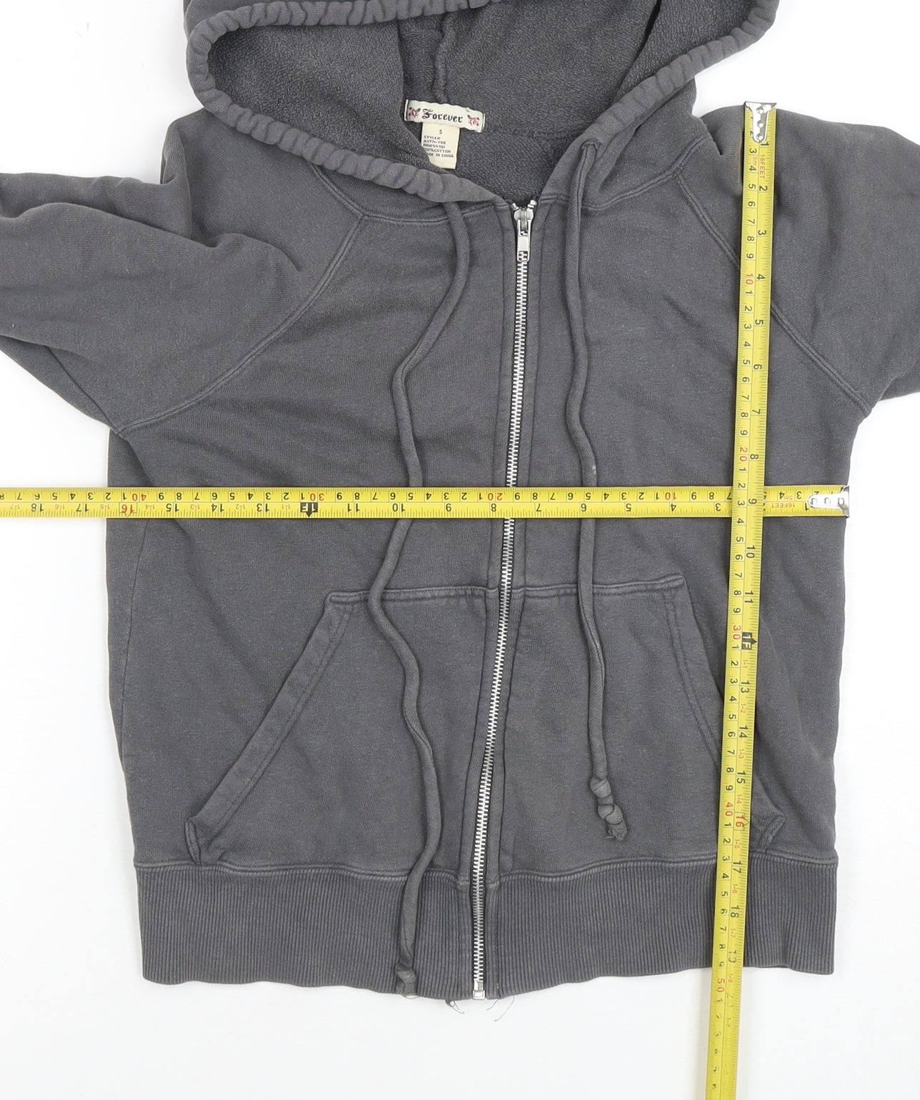 Womens UK Size S Forever Grey Full Zip Hoodie