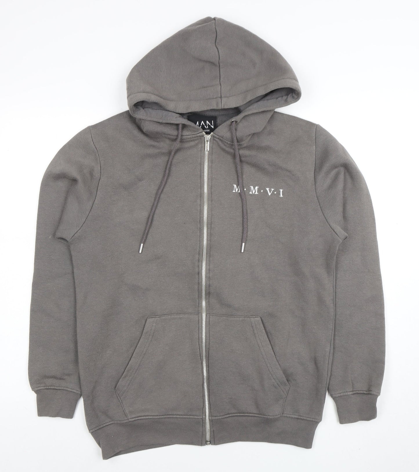 Mens UK Size S boohooMAN Grey Full Zip Hoodie