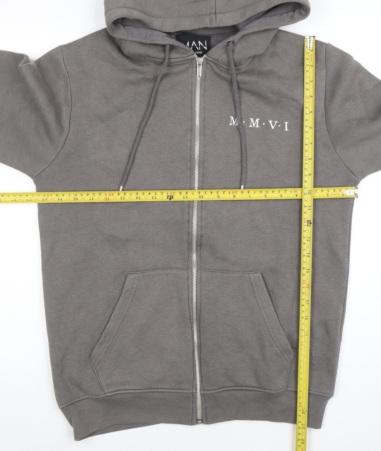 Mens UK Size S boohooMAN Grey Full Zip Hoodie