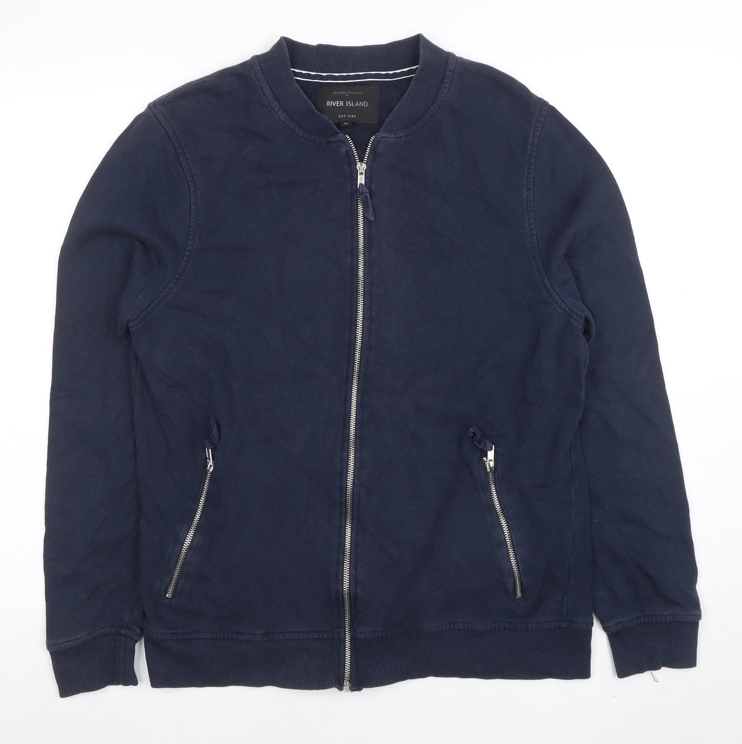 Mens UK Size M River Island Blue Full Zip Sweatshirt
