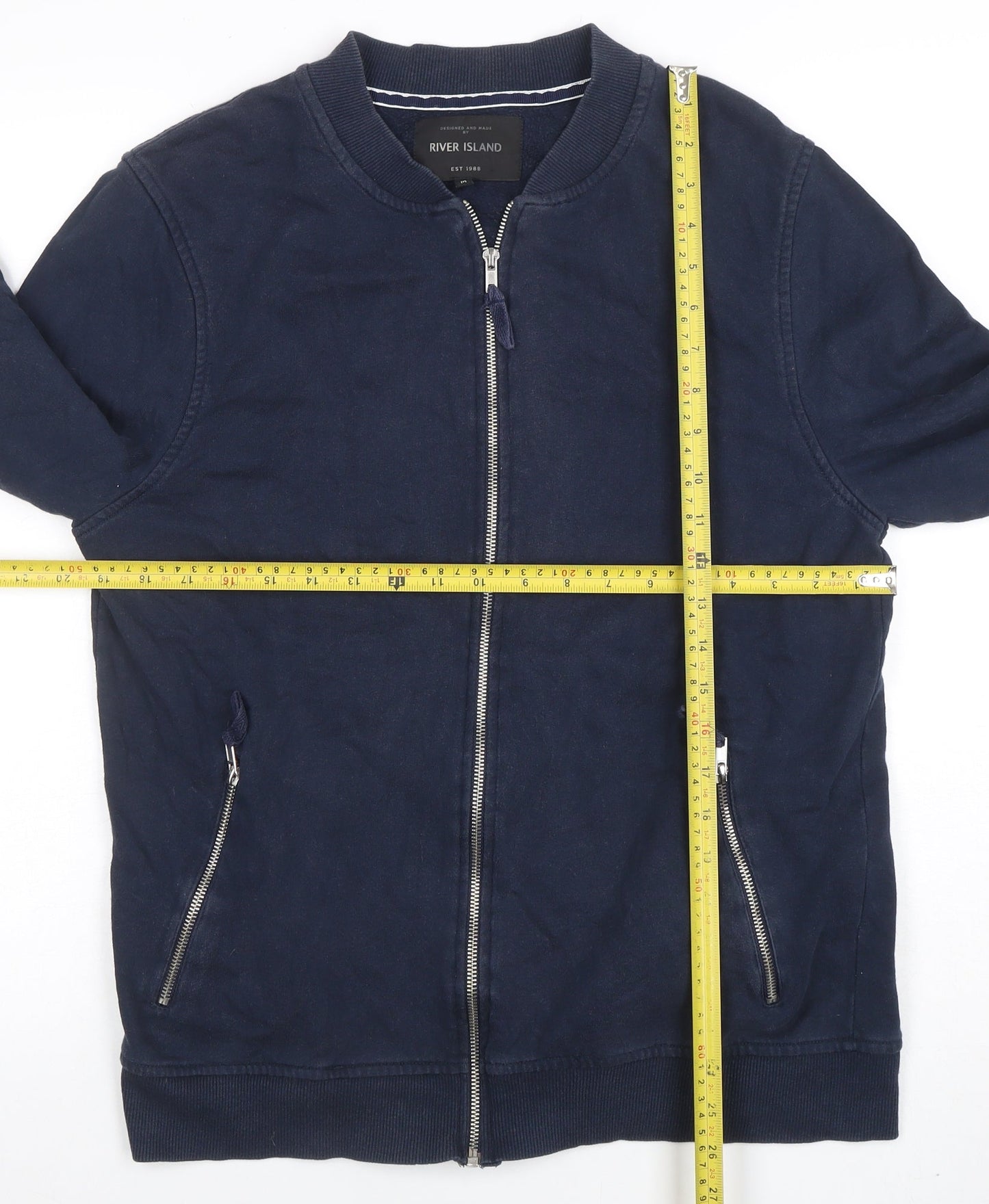 Mens UK Size M River Island Blue Full Zip Sweatshirt