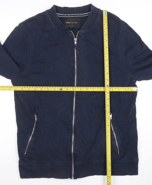Mens UK Size M River Island Blue Full Zip Sweatshirt