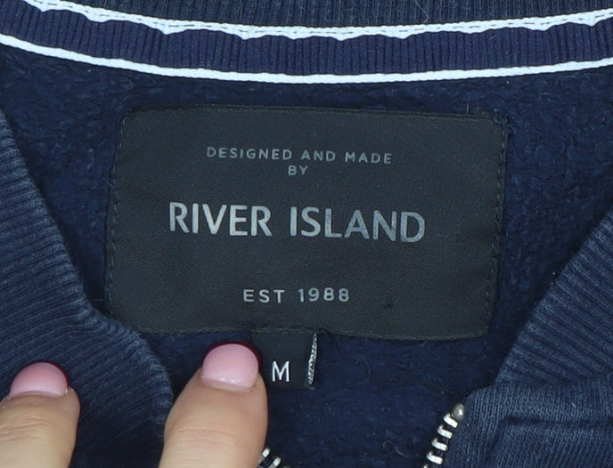 Mens UK Size M River Island Blue Full Zip Sweatshirt