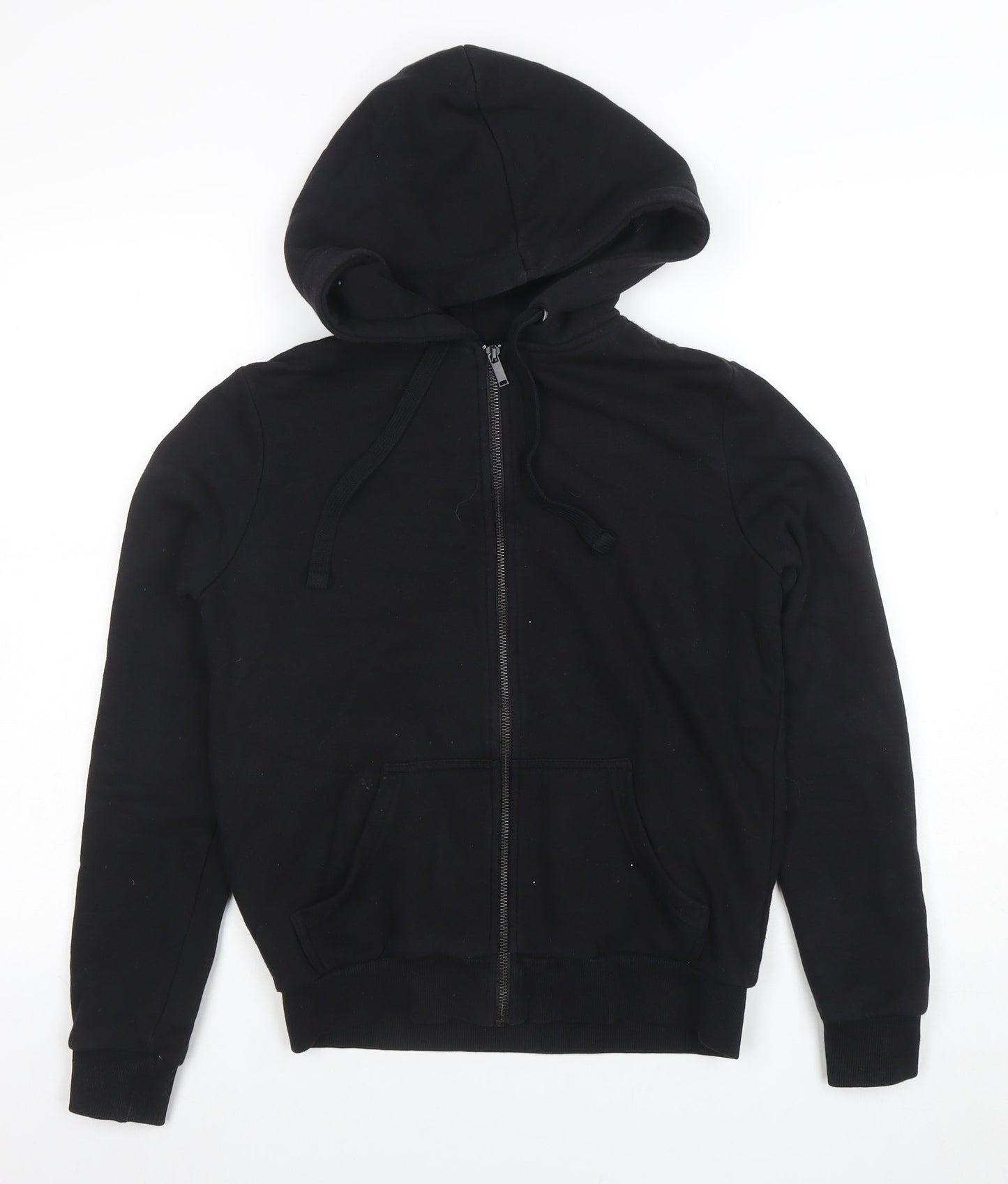 Womens UK Size XS Basic Black Full Zip Hoodie