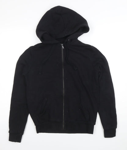 Womens UK Size XS Basic Black Full Zip Hoodie