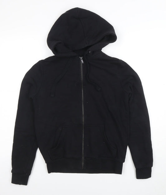 Womens UK Size XS Basic Black Full Zip Hoodie