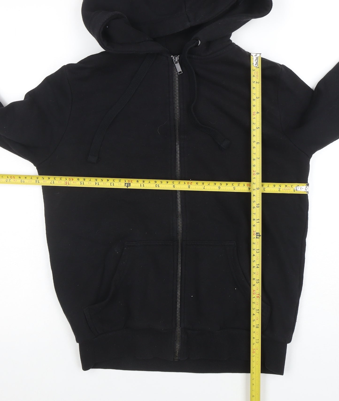 Womens UK Size XS Basic Black Full Zip Hoodie