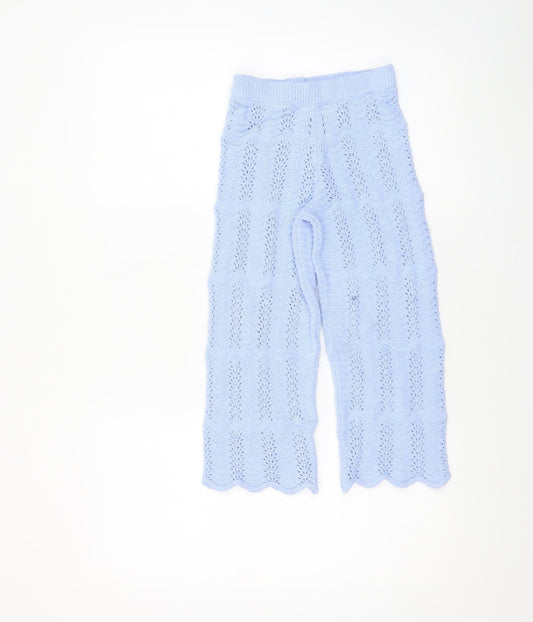 Girls UK Size 4-5 Years Marks and Spencer Regular Fit Cropped Blue Trousers