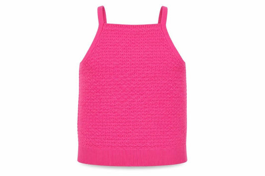 Front view of Abercrombie & Fitch Kids girls’ pink knit halter tank top 15-16 years cotton blend