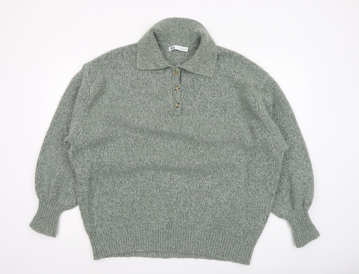 Womens UK Size 12 Zara Green Henley Jumper