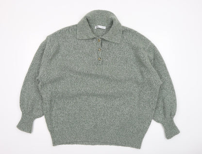 Womens UK Size 12 Zara Green Henley Jumper