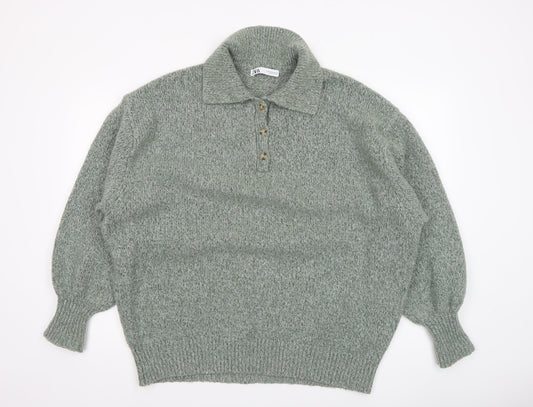 Womens UK Size 12 Zara Green Henley Jumper
