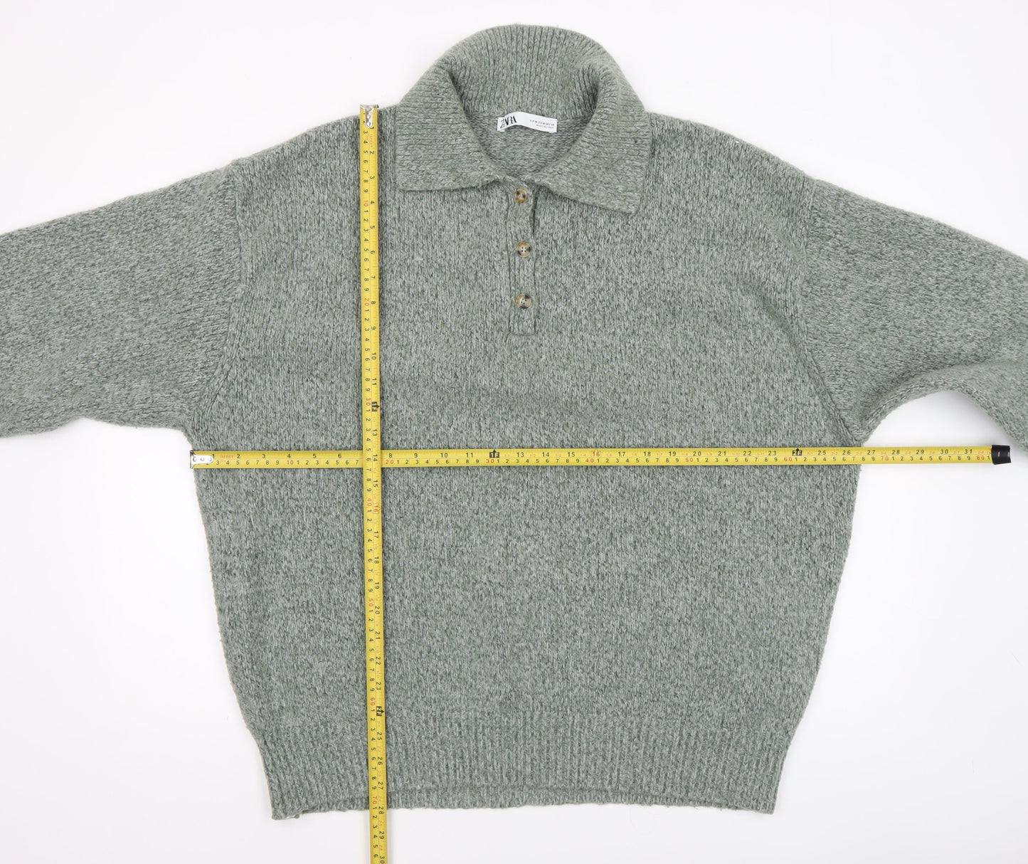 Womens UK Size 12 Zara Green Henley Jumper