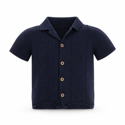 F&F Unisex Baby Navy Blue Cotton Collared Short Sleeve Button Cardigan 6-9M