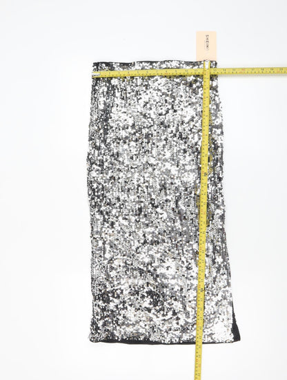 SHEIN Women’s Silver Sequin Pencil Skirt Size 10 Party Glam