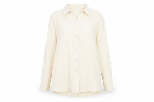 Front view of Massimo Dutti Women's Ivory Long Sleeve Button-Up Shirt, size S