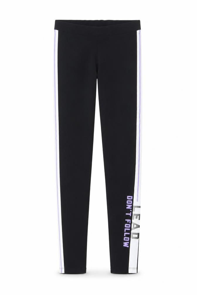 Front view of Marks & Spencer girls’ black stretch side stripe ankle leggings 12-13 years