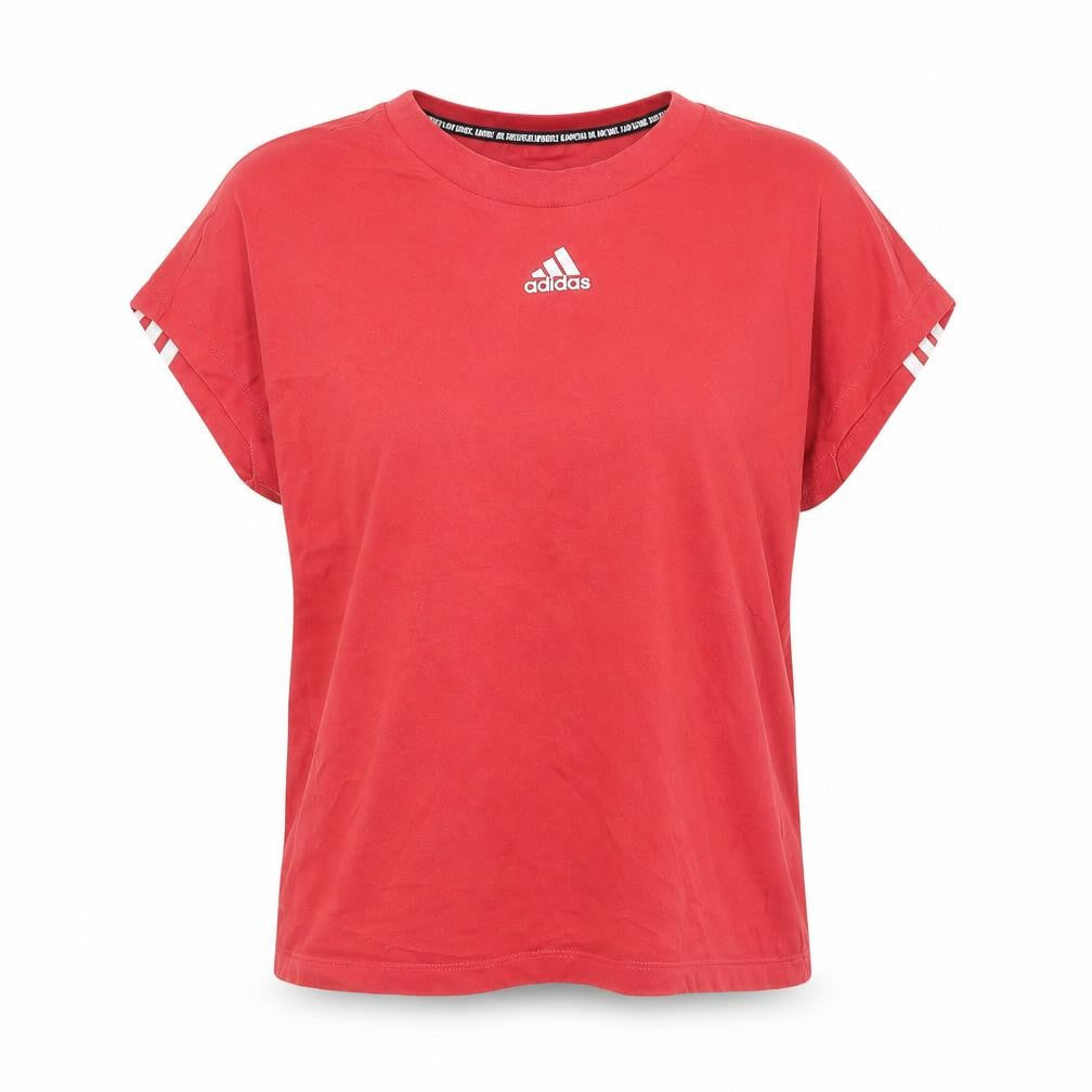 Front view of Adidas Women's Red Short Sleeve Cotton Sports T-Shirt, size S