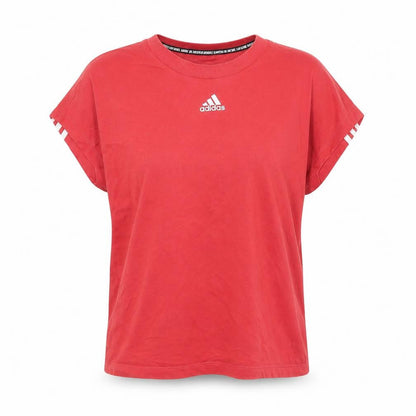 Front view of Adidas Women's Red Short Sleeve Cotton Sports T-Shirt, size S