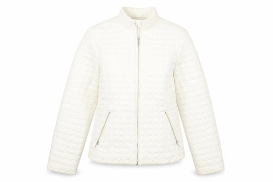 Front view of Gallery Women Ivory Quilted Lightweight Jacket UK 10 Zip Pockets