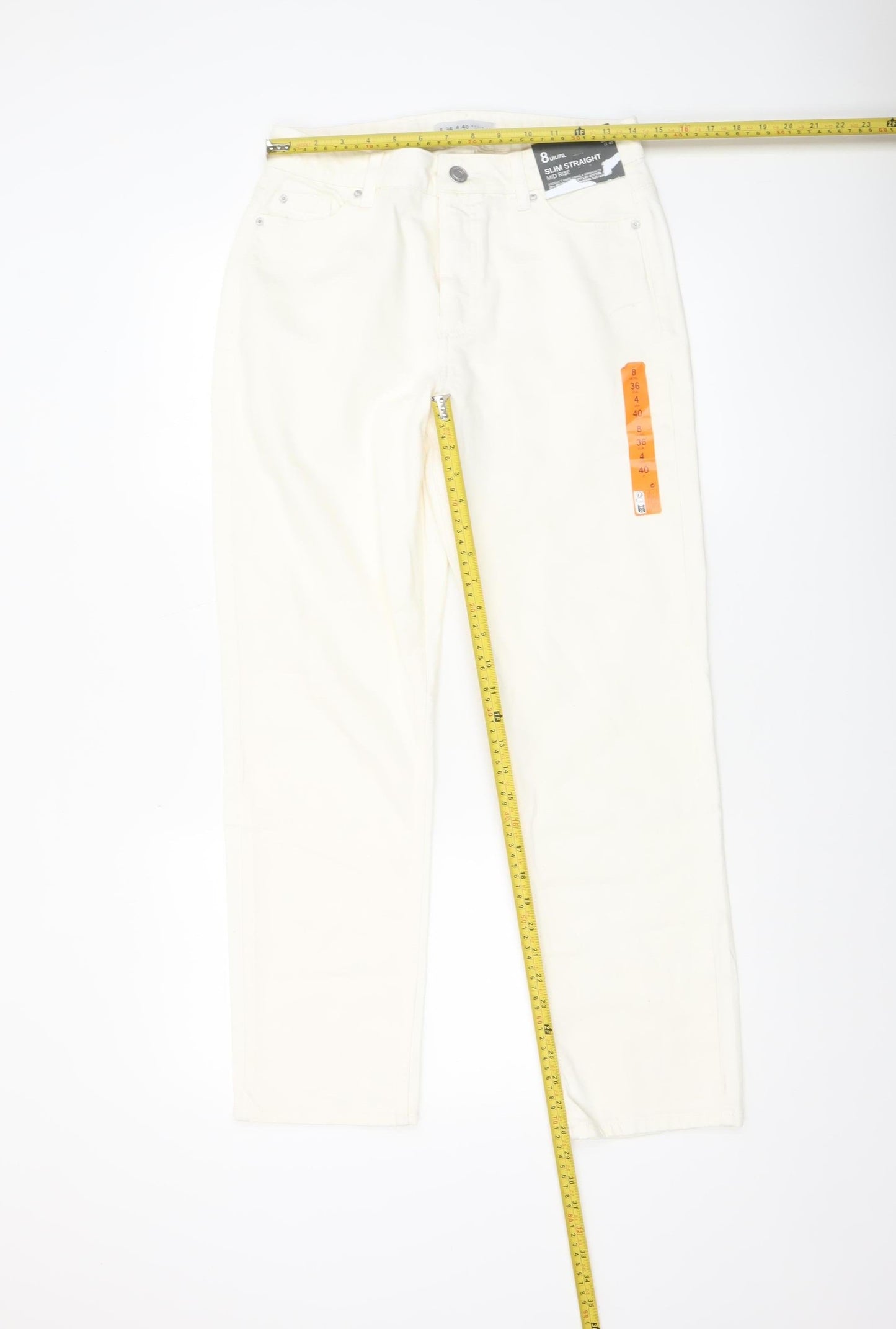 Primark Women White Slim Straight Denim Jeans Size 8