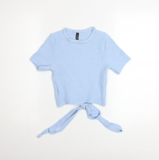 Womens UK Size M Blue Steel Blue Cropped T-Shirt