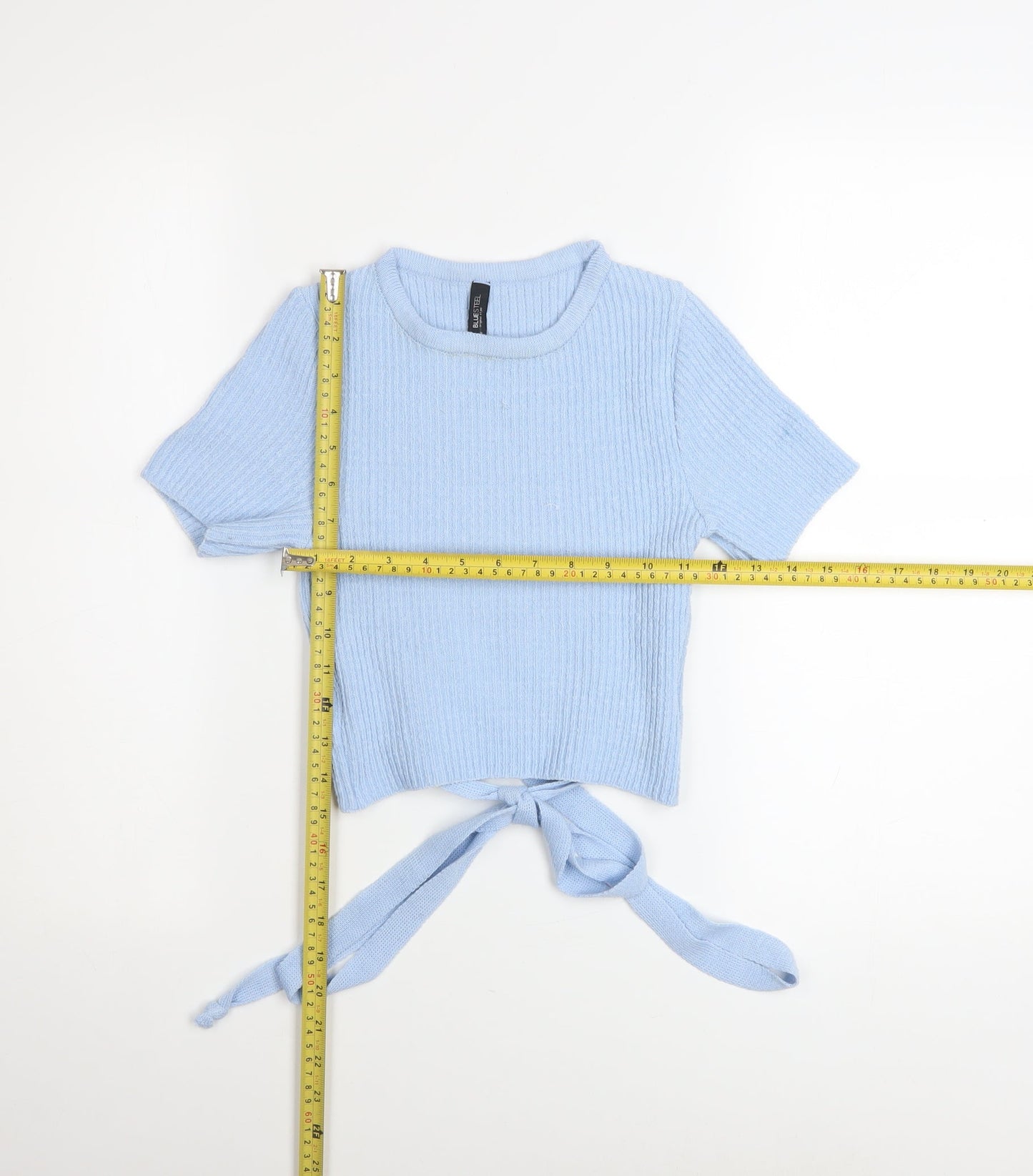 Womens UK Size M Blue Steel Blue Cropped T-Shirt